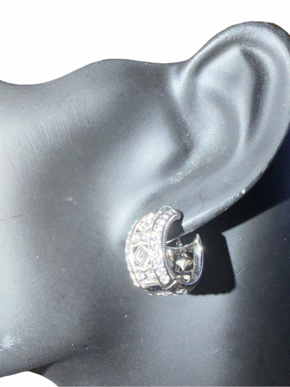 Silver tone Crystal Pavé Huggie Hoop Earrings